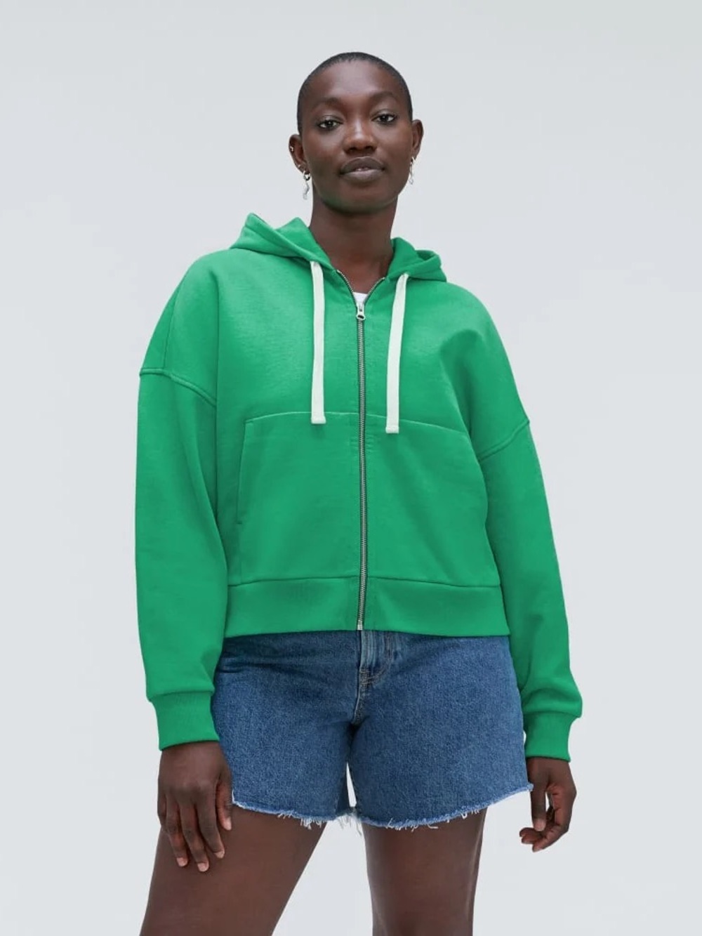 Everlane Organic Cotton Green Zip Hoodie Oversized Large Minimalist Casual Chic
